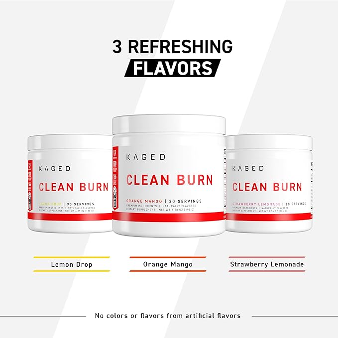 Kaged Thermogenic Powder Clean Burn Strawberry Lemonade Men & Women Weight Management Supplement Organic Caffeine Apple Cider Vinegar 30 Servings