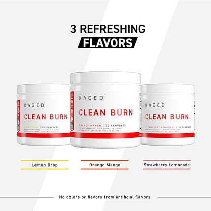 Kaged Thermogenic Powder Clean Burn Strawberry Lemonade Men & Women Weight Management Supplement Organic Caffeine Apple Cider Vinegar 30 Servings