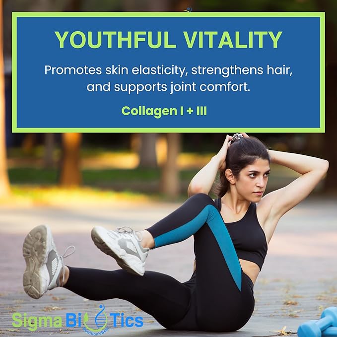 Sigma Biotics Collagen Peptides - Hydrolyzed Collagen Capsules for Hair, Skin, Nails, and Joint Support - High-Strength Collagen Supplements with Type I & III - 3000 mg per Serving - 120 Pills