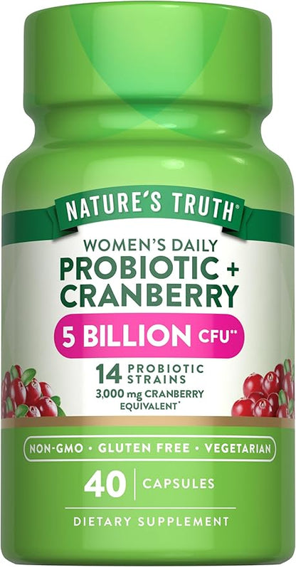 Nature's Truth Probiotics for Women | 5 Billion CFUs Daily | 40 Vegetarian Capsules | with Cranberry | Non-GMO & Gluten Free | No Refrigeration Needed