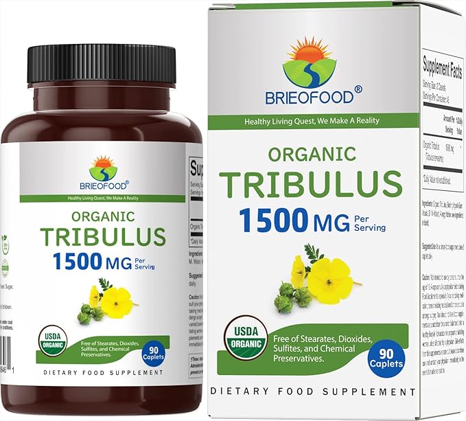 Brieofood Organic Tribulus 1500mg, 45 Servings, Vegetarian, Gluten Free, 90 Vegetarian Tablets