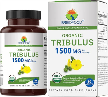Brieofood Organic Tribulus 1500mg, 45 Servings, Vegetarian, Gluten Free, 90 Vegetarian Tablets