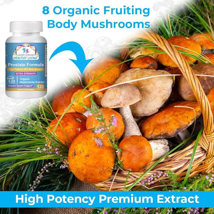 Cancer Sciences Prostate Wellness Supplements for Men, USDA Certified Organic Mushrooms Extract, Extra Strength 1,500 mg, High Potency 40% Beta-Glucans, Immune, Anti-Aging, Antioxidants, 120 Capsules