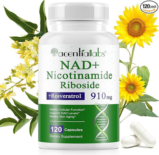 NAD+ Supplement, 910mg Per Serving Complex with Resveratrol, Quercetin, Nicotinamide Riboside Alternative, NAD Booster Natural Energy, Longevity, and Cellular Health, 120 Capsules
