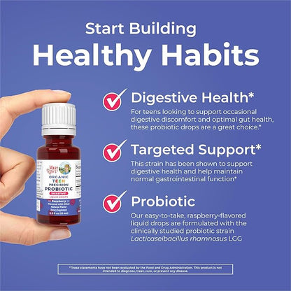 MaryRuth Organics USDA Organic Liquid Probiotic Drops for Teens | Gut Health | Digestive Health | Occasional Digestive Discomfort | Overall Health and Wellness | Non GMO | Vegan | 30 Servings