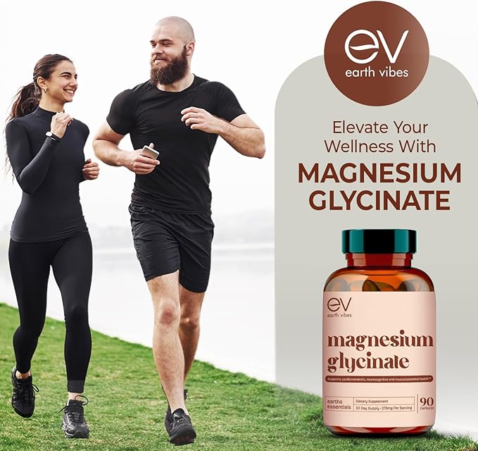 Earth Vibes Magnesium Glycinate Supplement - 90 Vegan Capsules | Restful Sleep & Calm Mood | High Absorption Magnesium Complex | Supports Muscle, Bone and Nerve Health