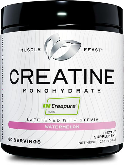 Muscle Feast Creapure Creatine Monohydrate Powder, Vegan Keto Friendly Gluten-Free Easy to Mix, Muscle Recovery Supplement and Best Creatine for Muscle Growth, Natural Watermelon, 300g