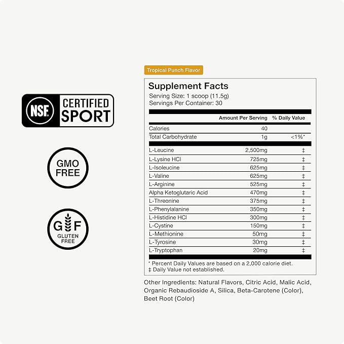 Momentous Vital Aminos Powder Supplement - BCAA & EAA, Tropical Punch - NSF Certified, GMO-Free, Gluten Free, 30 Servings (Package May Vary)