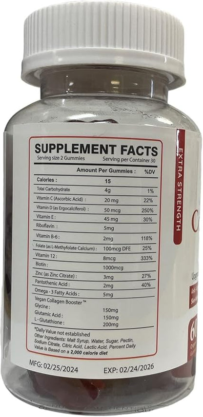 Nature Glow Glutathione Collagen Glow, 60 Organic Chewable Gummies (Cranberry (1 Bottle))