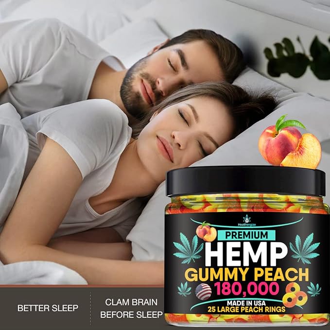 Hemp Gummies-Premium Peach Rings-Fresh and Full Flavor-Natural Hemp Oil Gummy-Great for Back, Neck, Knees, Muscles, Joints, Calm, Relax, Discomfort-Made in USA