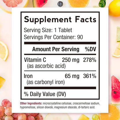 Doctor's Recipes Iron Supplement 65 mg with Vitamin C - Maximized Absorption & Stomach Friendly Iron Pills for Red Blood Cells Formation, Heart, Brain & Immunity Health - Vegan Non-GMO 90 Iron Tablets