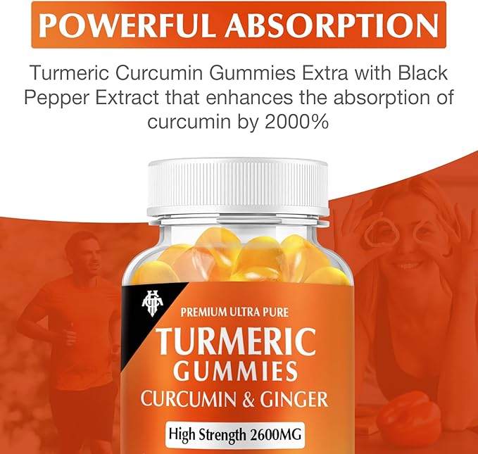 Turmeric Curcumin Gummies (1 Pack) - Turmeric Curcumin Supplements with Ginger & Black Pepper Gummies for Immune Muscle Support Healthy Skin - Vegan, Gluten Free, Low Sugar - for Adults