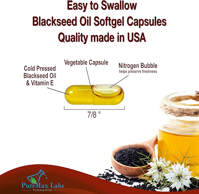Cold Pressed Black Seed Oil - 120 Capsules, Premium Nigella Sativa Pure Black Cumin Seed Oil with Vitamin E, for Hair, Skin & Immune Health - Non-GMO 120 Capsules