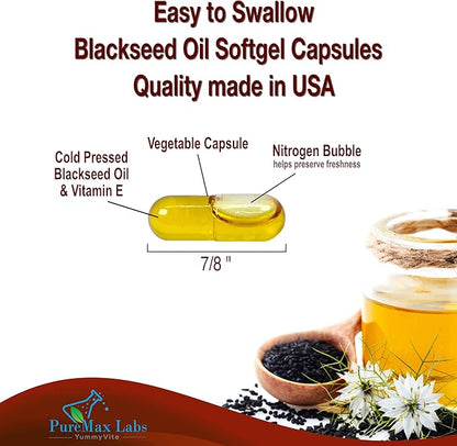 Cold Pressed Black Seed Oil - 120 Capsules, Premium Nigella Sativa Pure Black Cumin Seed Oil with Vitamin E, for Hair, Skin & Immune Health - Non-GMO 120 Capsules