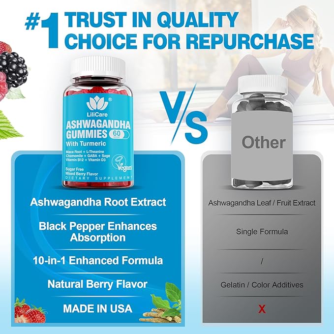 Ashwagandha Gummies 2000mg for Women Men - Sugar Free, Vegan - Organic Ashwagandha Root Supplements Gummy & Vitamin D3, 120 Count
