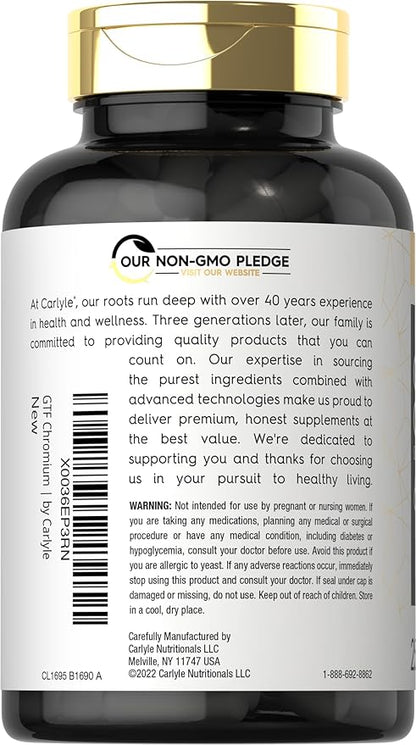 Carlyle GTF Chromium 600mcg | 250 Capsules | Non-GMO, Gluten Free