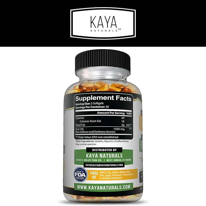 Kaya Naturals CLA Capsules – Conjugated Linoleic Acid – Non-GMO & Gluten-Free (60 Count (Pack of 1))