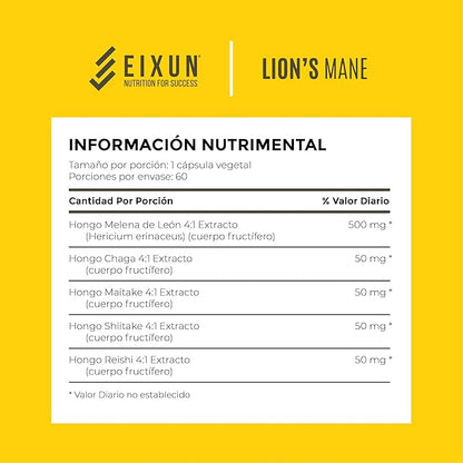 Lion's Mane, Nootropic, Supplement for Brain, Mushroom Complex, Maitake, Shitake, Focus, Natural Energy, Immune System, Concentration, Cardiovascular Health, Reduces Stress, 60 Capsules.