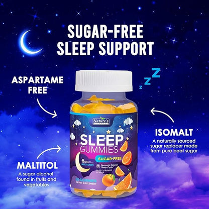 Sleep Gummies for Adults 6mg - Sugar Free Extra Strength Melatonin Gummy, Natural Sleeping Gummy for Adults, Kids, Orange Flavored, Vegan, Non-GMO, Sleep Vitamin Support Supplement - 60 Gummies