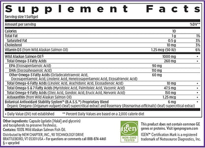 New Chapter Omega-3 Complex, Fish Oil Supplement Wild Alaskan Salmon for Heart, Brain, Eye, Joint & Skin Health Support - 30 Count