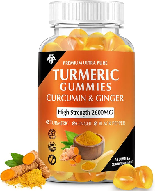 Turmeric Curcumin Gummies (1 Pack) - Turmeric Curcumin Supplements with Ginger & Black Pepper Gummies for Immune Muscle Support Healthy Skin - Vegan, Gluten Free, Low Sugar - for Adults