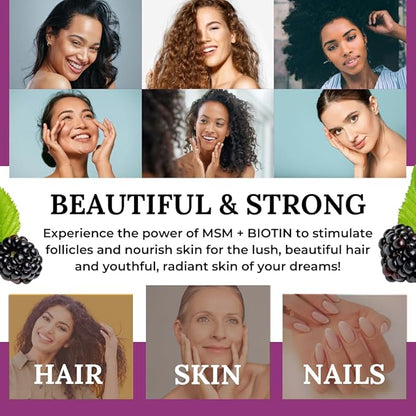 MSM + Biotin Hair Benefits Powder - Hair Growth MSM Supplement for Women & Men - Biotin & Vitamin C Blend - Wildberry MSM Powder for Hair Volume & Strength - Gluten-Free - 30 Servings (8.5 Oz)