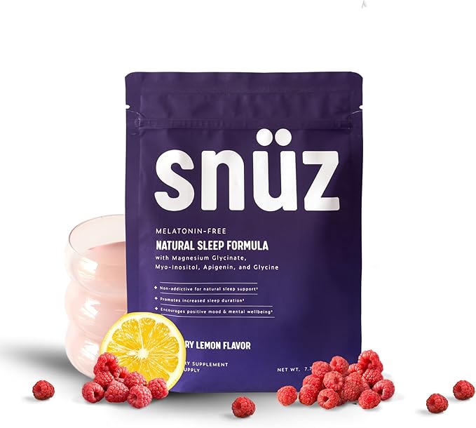 Natural Sleep Support Supplement with Magnesium Glycinate, Myo-Inositol, Apigenin & Glycine, Melatonin Free, Sleep Aid for Adults, Non GMO, Gluten Free, Vegan, Raspberry Lemon Flavor, 30 Svgs