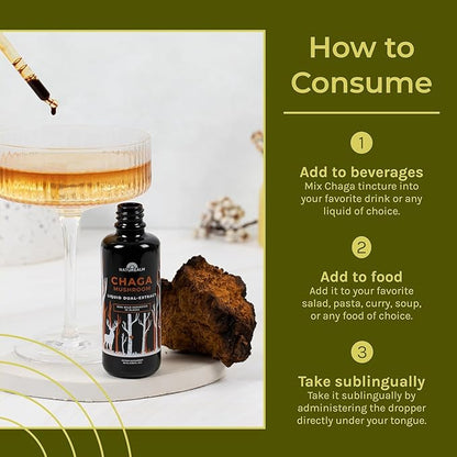 Naturealm Chaga Mushroom Liquid Tincture Supplement – Immune Support, Antioxidant Boost & Hair, Skin, Nail Health, Vegan, Non-GMO – Wild-Harvested Fruiting Bodies, 1 Month Supply