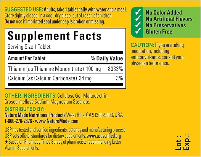 Nature Made B1 100 Mg 100 Count (5 Pack)