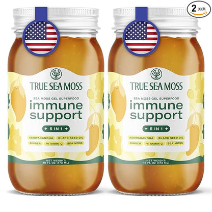 TrueSeaMoss Sea Moss Gel – Made in USA – 5-in-1 Formula – Wildcrafted Seamoss, Ashwagandha & Sea Vegetables – Ashwagandha, Pack of 2 (Labels may Vary)