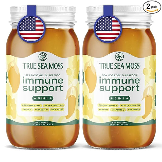 TrueSeaMoss Sea Moss Gel – Made in USA – 5-in-1 Formula – Wildcrafted Seamoss, Ashwagandha & Sea Vegetables – Ashwagandha, Pack of 2 (Labels may Vary)