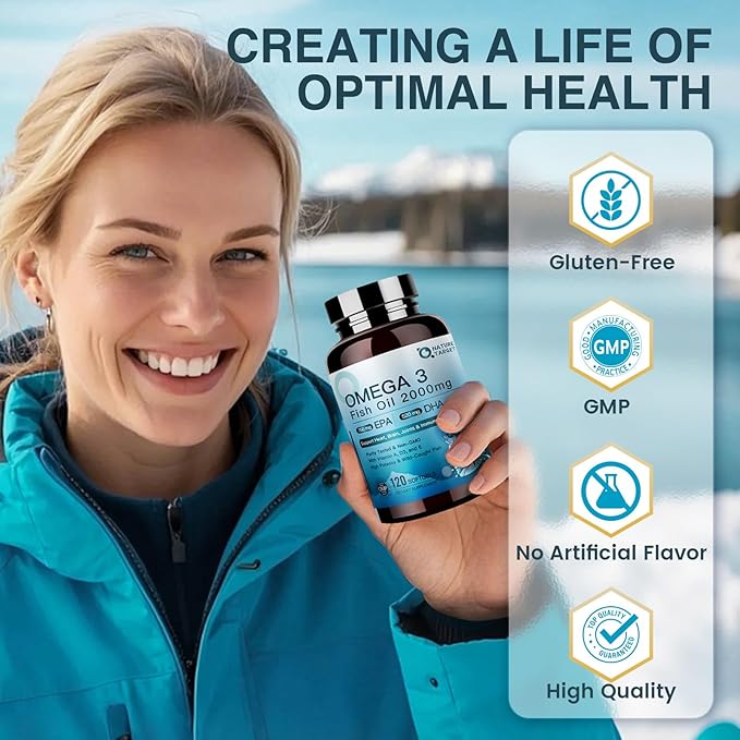NATURE TARGET Omega 3 Fish Oil 2000mg Softgels with Vitamin D3 & E & A - EPA & DHA- Max-Absorption, Supports Heart, 120 Softgels