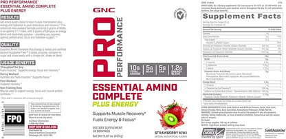 GNC Pro Performance Essential Amino Complete Plus Energy, Strawberry Kiwi, 15.9 oz., Supports Muscle Recovery