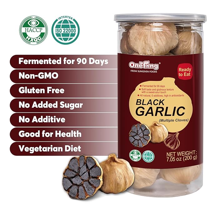 ONETANG Black Garlic 7.05 Oz (200g.), Multiple Black Garlic Fermented for 90 Days, Super Foods, Non-GMO, Non-Additives, High in Antioxidants, Ready to Eat for Snack Healthy, Healthy Recipes