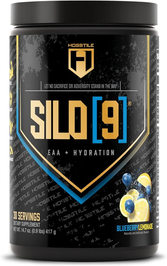 HOSSTILE SILO[9] Essential Amino Acids, EAA & BCAA Powder, Electrolyte Hydration Support, Enhance Muscle Recovery, Build Lean Muscle, Pre or Post Workout Drink, Blueberry Lemonade, 30 Servings