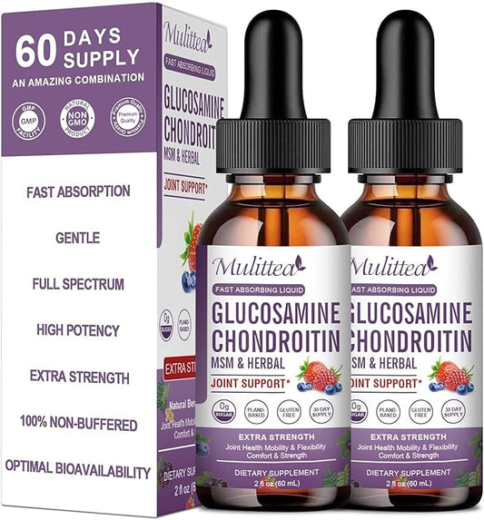 Glucosamine Chondroitin MSM Liquid Drops-w/Elderberry, Boswelia &Hyaluronic Acid-Extra Strength Joint Support Supplement for Mobility, Flexibility & Bones,High Absorption,60ml (2 fl oz)