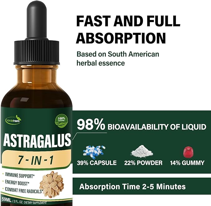 Astragalus Root Extract Herbal Drops for Immune System Support, Immunity Health & Energy Boost Tincture Supplements with Rhodiola Rosea, Echinacea, Elderberry, Reishi, Ginseng. Huang Qi. 2oz