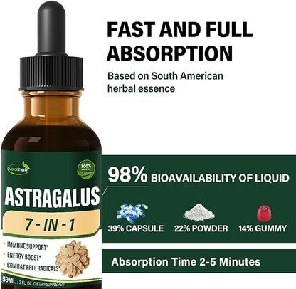 Astragalus Root Extract Herbal Drops for Immune System Support, Immunity Health & Energy Boost Tincture Supplements with Rhodiola Rosea, Echinacea, Elderberry, Reishi, Ginseng. Huang Qi. 2oz