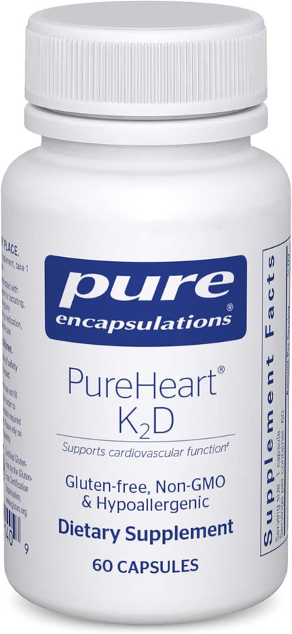 Pure Encapsulations PureHeart K2D - Heart Health Supplement* - with Vitamin K2 & D3 - Cholecalciferol Vitamin D & MK-7 - Non-GMO & Vegetarian - 60 Capsules