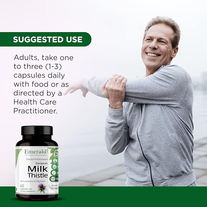 EMERALD LABS European Milk Thistle - Organic Milk Thistle Extract - Supports Liver Health & Helps Maintain Natural Energy, Digestion & Brain Health - 60 Vegetable Capsules (Up to 60-Day Supply)