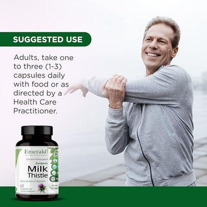 EMERALD LABS European Milk Thistle - Organic Milk Thistle Extract - Supports Liver Health & Helps Maintain Natural Energy, Digestion & Brain Health - 60 Vegetable Capsules (Up to 60-Day Supply)