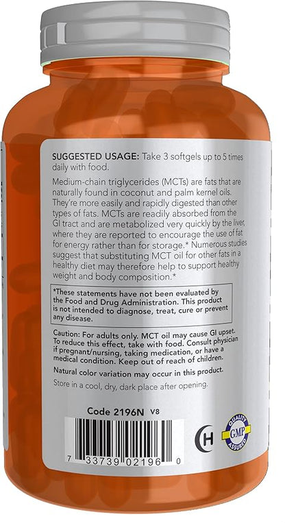 NOW Foods Sports Nutrition, MCT (Medium-chain triglycerides) Oil 1,000 mg, Weight Management, 150 Softgels