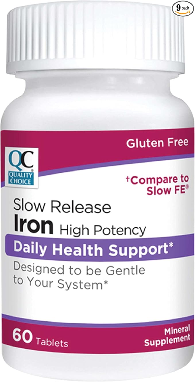 Quality Choice Iron High Potency Slow Release Tablets, 45mg, 60 Tabets Each (Pack of 9)