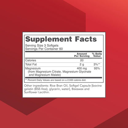 PROTOCOL FOR LIFE BALANCE Magnesium Citrate Plus Glycinate & Malate - Support Heart Health & Bone Formation - Bioavailable Dietary Supplement - Halal - 180 Softgels