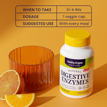 Healthy Origins Digestive Enzymes (Broad Spectrum, Non-GMO, Gluten Free, Digestive Support), 180 Veggie Caps