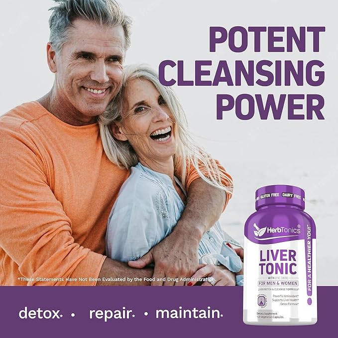 Herbtonics Liver Cleanse Detox & Repair | 20-in-1 Liver Detox Complex | Milk Thistle Supplement with Artichoke, Dandelion, Turmeric, Berberine | Dose for Your Liver | 240 Vegan Capsules