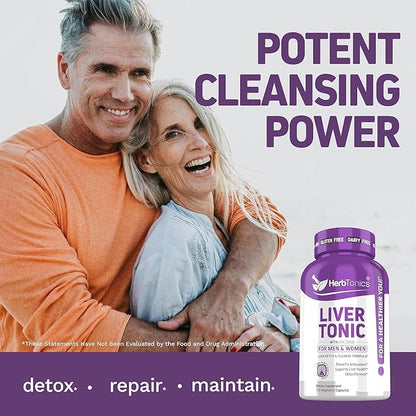Herbtonics Liver Cleanse Detox & Repair | 20-in-1 Liver Detox Complex | Milk Thistle Supplement with Artichoke, Dandelion, Turmeric, Berberine | Dose for Your Liver | 240 Vegan Capsules