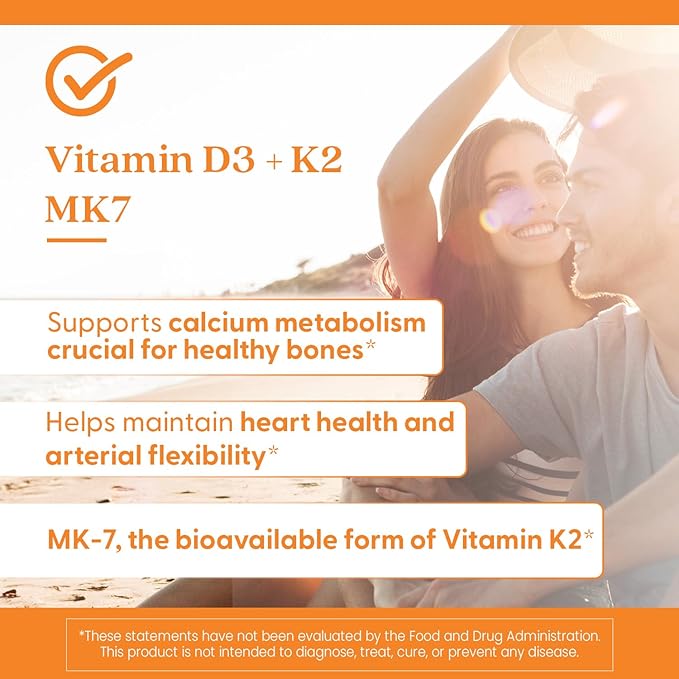 Doctor's Best Vitamin D3 + K2 (Vitamin K2 as MK-7), Supports Bone, Tissue, & Arterial Health, Calcium Absorption • Non-GMO • Gluten Free • Vegetarian, 5000 IU, 60 Veggie Caps