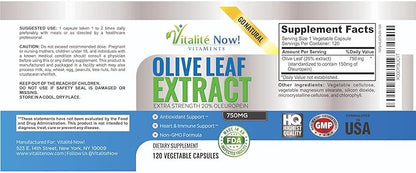 Super Strength Best Olive Leaf Extract (Non-GMO) - 20% Oleuropein - Immune Support Supplement - Up to 4 Months - 750mg Capsules - Vegetarian - 120 Count