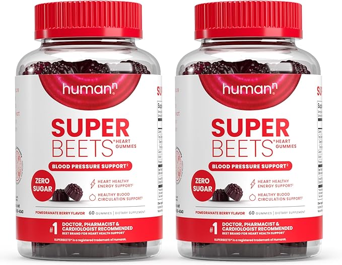 humanN SuperBeets Heart Gummies - Beet Gummy with Heart-Healthy Energy Support, Grape Seed Extract & Beetroot Powder, Sugar Free - Pomegranate Berry Flavor, 120 Count